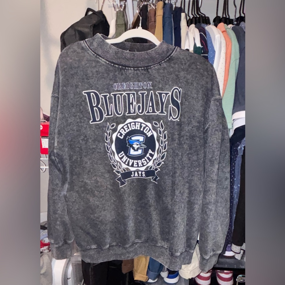 Distressed oversized Creighton Crewneck
